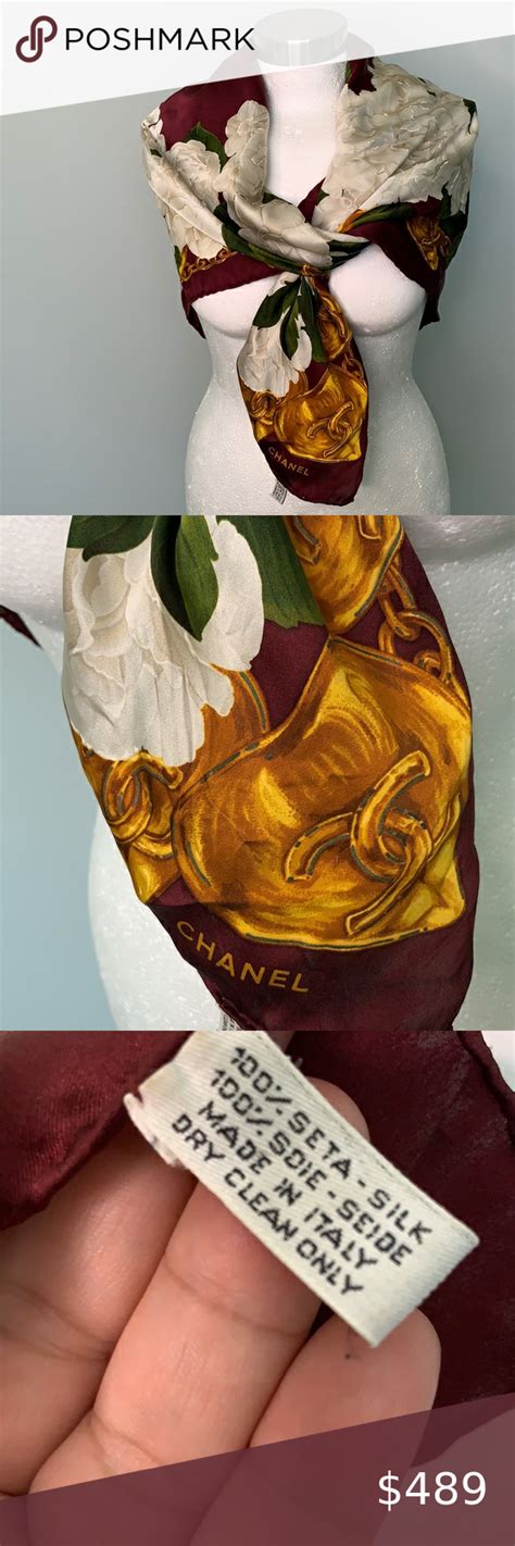 chanel burgundy scarf with camellias|chanel scarf sale.